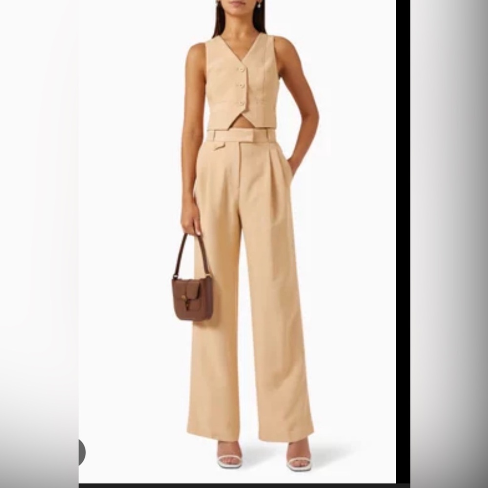 Shona Joy Beige Tailored Vest & Wide Leg Trouser Set AUS 8 US 4